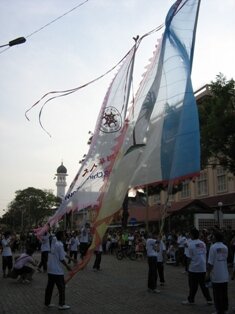 Chingay Pole on stomach during chap goh meh in penang