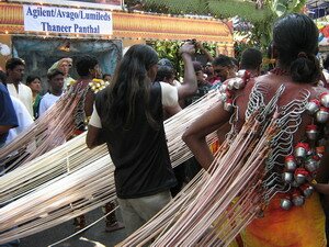 back of skewered body in thaipusam penang