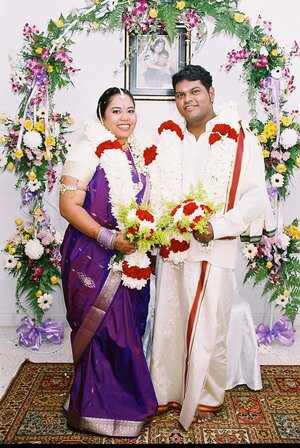 Jivan and Uvaraani the newly engaged couple in Malaysian Indian Engagement