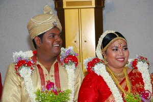 Jivan and Uvaraani, the newly weds in traditional Wedding
