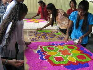 Colorful kolam making in Mak Mandin Penang