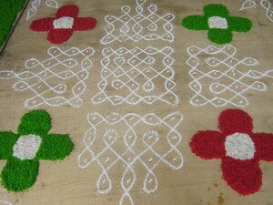 Rice flour kolam making in Mak Mandin Penang