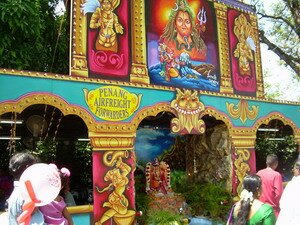 walking along panthals in thaipusam penang