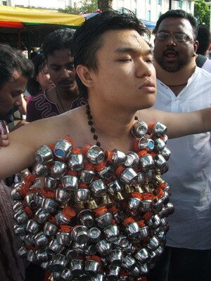 16 hooks on Patrick's back in Penang Thaipusam