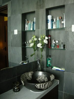 Adrian black bathroom in Sukha Home Design