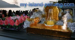 Home made colorful styrofoam dish for floating chariot festival