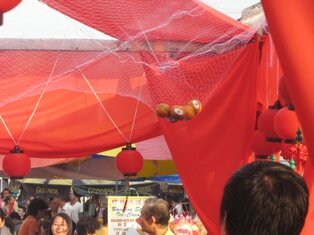 oranges caught by the net during chap goh meh in penang