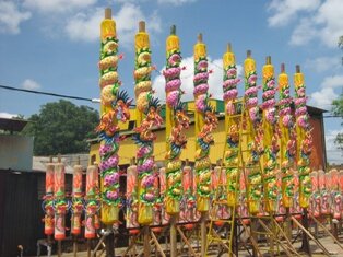 Rows of giant joss for Jade Emperor in Penang