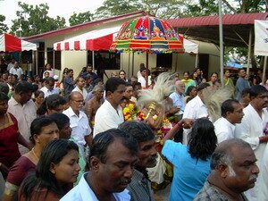 Temple entourage for the spear ceremony at waterfall temple penang